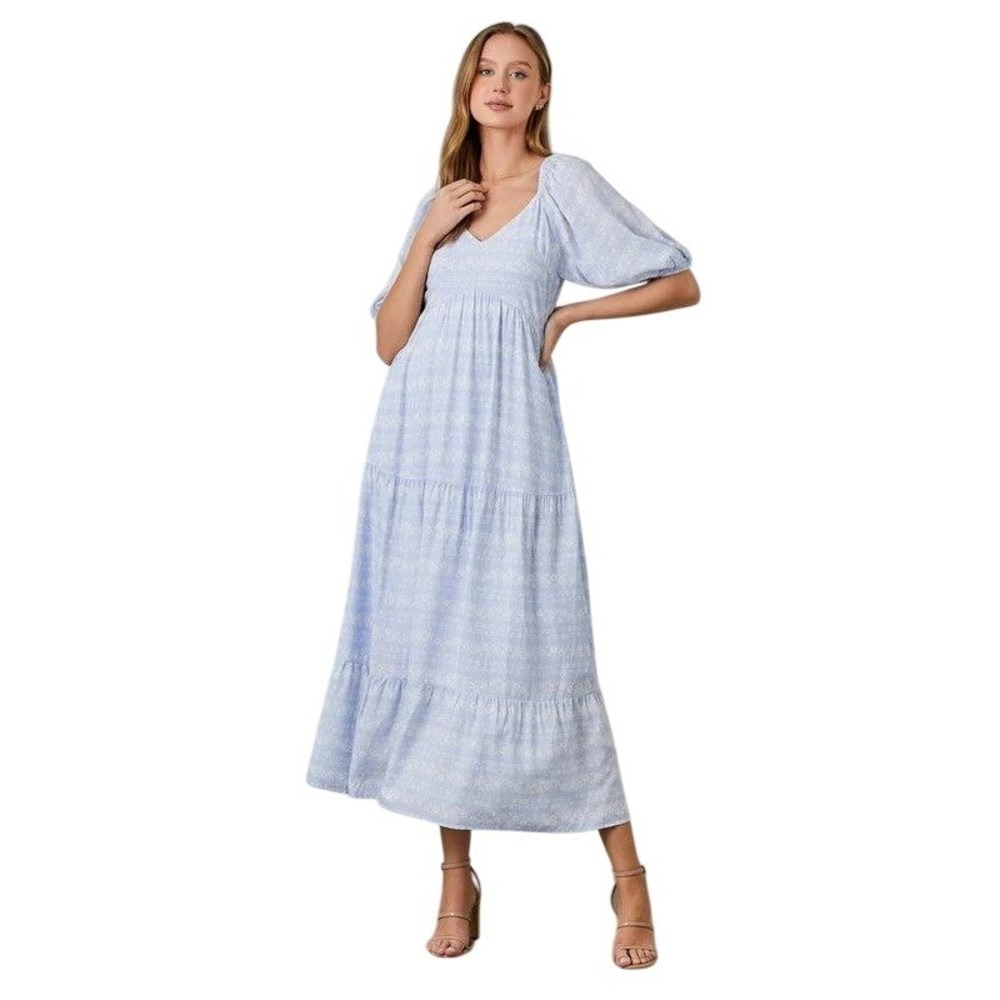 Baltic Born Women's Adalee Light Blue Floral Short Sleeve Midi Dress Size XL NWT